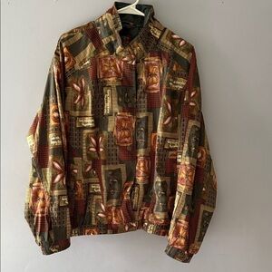 SUNICE GOLF JACKET WOMEN’S M PULLOVER WINDBREAKER NATURE PATTERN SNAP BUTTON